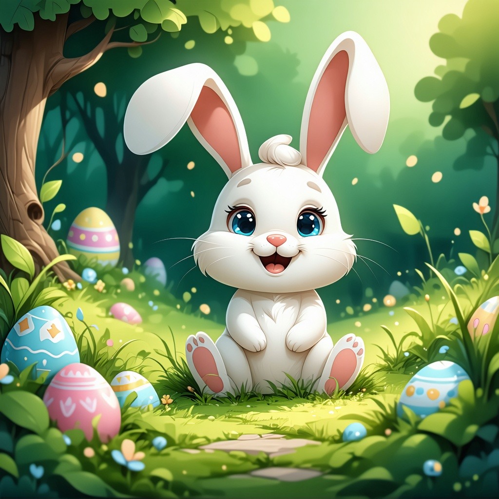 easter bunny cartoon for kids happy in a patch of green grass